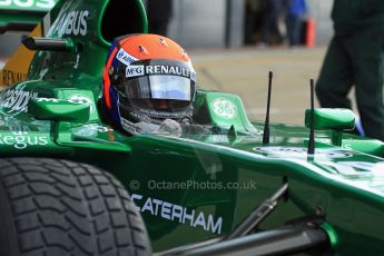 World © Octane Photographic Ltd./Carl Jones. Caterham F1 Team with Alexander Rossi demos at Silverstone, 20th October 2013. Digital Ref : 0845cj7d0157