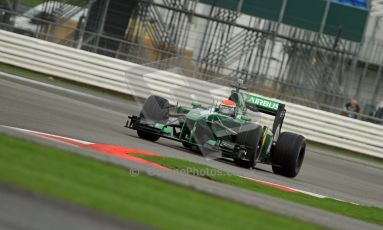 World © Octane Photographic Ltd./Carl Jones. Caterham F1 Team with Alexander Rossi demos at Silverstone, 19th October 2013. Digital Ref : 0845cj7d0028