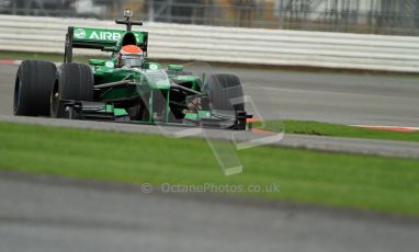 World © Octane Photographic Ltd./Carl Jones. Caterham F1 Team with Alexander Rossi demos at Silverstone, 19th October 2013. Digital Ref : 0845cj7d0030