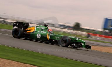 World © Octane Photographic Ltd./Carl Jones. Caterham F1 Team with Alexander Rossi demos at Silverstone, 19th October 2013. Digital Ref : 0845cj7d0046