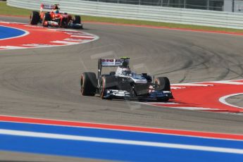 World © Octane Photographic Ltd. F1 USA GP - Austin, Texas, Circuit of the Americas (COTA), Friday 15th November 2013 - Practice 1. Williams FW35 - Valtteri Bottas and Scuderia Ferrari F138 - Felipe Massa. Digital Ref : 0853lw1d3146