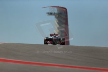 World © Octane Photographic Ltd. F1 USA GP, Austin, Texas, Circuit of the Americas (COTA), Friday 15th November 2013 - Practice 2. Vodafone McLaren Mercedes MP4/28 - Sergio Perez. Digital Ref : 0854lw1d3833