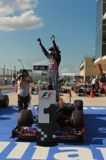 World © Octane Photographic Ltd. F1 USA GP, Austin, Texas, Circuit of the Americas (COTA), Sunday 17th November 2013 – Post-Race Parc Ferme. Infiniti Red Bull Racing - Sebastian Vettel. Digital Ref : 0862lw1d2937