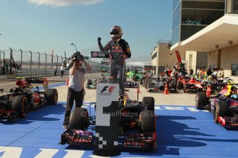 World © Octane Photographic Ltd. F1 USA GP, Austin, Texas, Circuit of the Americas (COTA), Sunday 17th November 2013 – Post-Race Parc Ferme. Infiniti Red Bull Racing - Sebastian Vettel. Digital Ref : 0862lw1d2946
