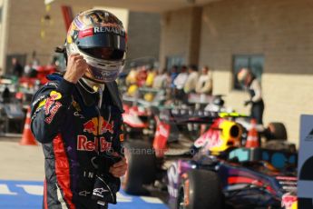 World © Octane Photographic Ltd. F1 USA GP, Austin, Texas, Circuit of the Americas (COTA), Sunday 17th November 2013 – Post-Race Parc Ferme. Infiniti Red Bull Racing - Sebastian Vettel. Digital Ref : 0862lw1d2989