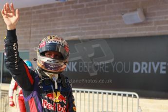World © Octane Photographic Ltd. F1 USA GP, Austin, Texas, Circuit of the Americas (COTA), Sunday 17th November 2013 – Post-Race Parc Ferme. Infiniti Red Bull Racing - Sebastian Vettel. Digital Ref : 0862lw1d2997