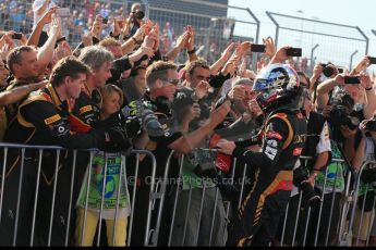 World © Octane Photographic Ltd. F1 USA GP, Austin, Texas, Circuit of the Americas (COTA), Sunday 17th November 2013 - Post-Race Parc Ferme. Lotus F1 Team - Romain Grosjean. Digital Ref : 0862lw1d6183