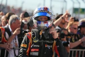 World © Octane Photographic Ltd. F1 USA GP, Austin, Texas, Circuit of the Americas (COTA), Sunday 17th November 2013 - Post-Race Parc Ferme. Lotus F1 Team - Romain Grosjean. Digital Ref : 0862lw1d6198