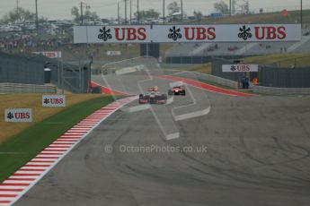 World © Octane Photographic Ltd. F1 USA GP, Austin, Texas, Circuit of the Americas (COTA), Saturday 16th November 2013 - Practice 3. Vodafone McLaren Mercedes MP4/28 - Sergio Perez and Marussia F1 Team MR02 - Jules Bianchi. Digital Ref : 0857lw1d4712