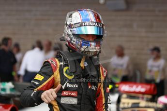 World © Octane Photographic Ltd. F1 USA GP, Austin, Texas, Circuit of the Americas (COTA), Saturday 16th November 2013 - Qualifying Parc Ferme. Lotus F1 Team E21 - Romain Grosjean. Digital Ref : 0858lw1d2170