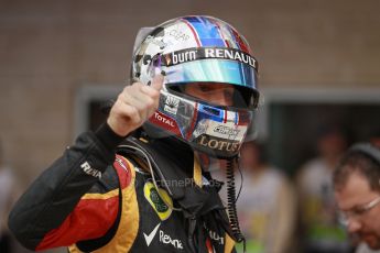 World © Octane Photographic Ltd. F1 USA GP, Austin, Texas, Circuit of the Americas (COTA), Saturday 16th November 2013 - Qualifying Parc Ferme. Lotus F1 Team E21 - Romain Grosjean. Digital Ref : 0858lw1d2176