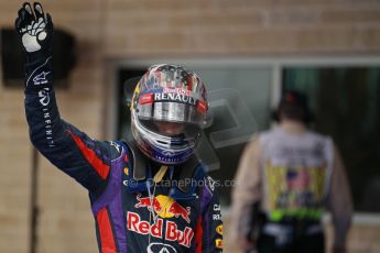 World © Octane Photographic Ltd. F1 USA GP, Austin, Texas, Circuit of the Americas (COTA), Saturday 16th November 2013 - Qualifying Parc Ferme. Infiniti Red Bull Racing RB9 - Sebastian Vettel. Digital Ref : 0858lw1d2195