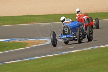 World © Octane Photographic Ltd. Donington Historic Festival, Friday 3rd May 2013. HGPCA Nuvolari Trophy pre-1940 GP cars with Hall and Hall. Bugatti T35B - Charles Knill-Jones and Maserati 6CM/4CM - Frederico Buratti. Digital Ref : 0645cb7d0009