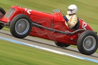World © Octane Photographic Ltd. Donington Historic Festival, Friday 3rd May 2013. HGPCA Nuvolari Trophy pre-1940 GP cars with Hall and Hall. Maserati 8CM - Sean Danaher. Digital Ref : 0645cb7d0054