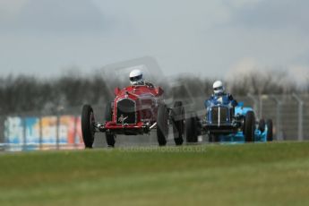 World © Octane Photographic Ltd. Donington Historic Festival, Friday 3rd May 2013. HGPCA Nuvolari Trophy pre-1940 GP cars with Hall and Hall. Alfa Romeo P3 Tipo B (Scuderia Ferrari) - Tony Smith and ERA R4A - Nicholas Topliss/James Baxter. Digital Ref : 0645lw1d7241