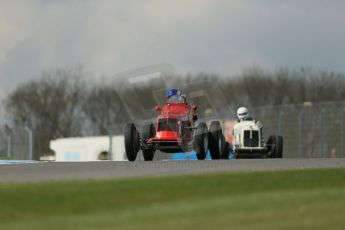 World © Octane Photographic Ltd. Donington Historic Festival, Friday 3rd May 2013. HGPCA Nuvolari Trophy pre-1940 GP cars with Hall and Hall. Maserati 4CM - Simon Edwards and ERA R9B Otto Rainer. Digital Ref : 0645lw1d7420