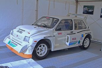World © Octane Photographic Ltd. Donington Historic Festival, Friday 3rd May 2013. Ayrton Senna Car Display. Metro 6R4 from his Car and Car Conversions Wales Rally demo run.Digital Ref : 0646cb7d7986