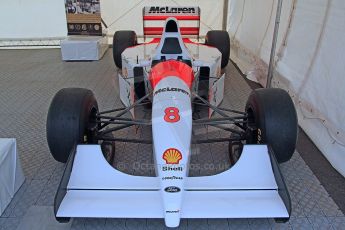 World © Octane Photographic Ltd. Donington Historic Festival, Friday 3rd May 2013. Ayrton Senna Car Display. McLaren MP4/8 Digital Ref : 0646cb7d7989