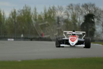 World © Octane Photographic Ltd. Donington Historic Festival, Friday 3rd May 2013. Ex-Ayrton Senna Car Demonstrations. Toleman driven by Alastair Davidson. Digital Ref : 0646lw1d7491