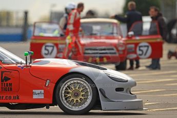World © Octane Photographic Ltd. Donington Park General un-silenced testing, April 30th 2013. Team Tiger - Marcos Mantis and Mike Gardner/Niki Faulkner - Lotus Cortina. Digital Ref : 0643cb7d9649