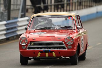 World © Octane Photographic Ltd. Donington Park General un-silenced testing, April 30th 2013. Mike Gardner/Niki Faulkner - Lotus Cortina. Digital Ref : 0643cb7d9658