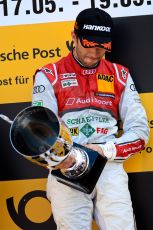 World © Octane Photographic Ltd. German Touring Cars (DTM) Brands Hatch Sunday 19th May 2013. Podium. Phoenix Racing – Audi RS5 DTM – Mike Rockenfeller. Digital Ref: 0689ce1d3161