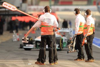 World © Octane Photographic Ltd. Formula 1 Winter testing, Barcelona – Circuit de Catalunya, 19th February 2013. Sahara Force India VJM06 – Paul di Resta pulls into the pits. Digital Ref: 0576cb7d8094