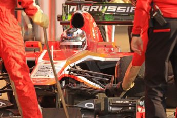 World © Octane Photographic Ltd. Formula 1 Winter testing, Barcelona – Circuit de Catalunya, 19th February 2013. Marussia MR02, Max Chilton in the pits. Digital Ref: 0576cb7d8107