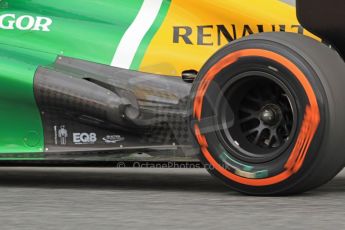 World © Octane Photographic Ltd. Formula 1 Winter testing, Barcelona – Circuit de Catalunya, 19th February 2013. Caterham CT03, Charles Pic exhaust detail including their controversial exhaust flow conditioner. Digital Ref: 0576cb7d8396