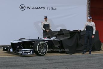 World © Octane Photographic Ltd. Formula 1 Winter testing, Barcelona – Circuit de Catalunya, 19th February 2013. Williams FW35 launch, Pastor Maldonado and Valterri Bottas. Digital Ref: 0576lw1d0950