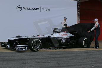 World © Octane Photographic Ltd. Formula 1 Winter testing, Barcelona – Circuit de Catalunya, 19th February 2013 and Valterri Bottas. Williams FW35 launch, Pastor Maldonado. Digital Ref: 0576lw1d0959