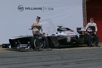 World © Octane Photographic Ltd. Formula 1 Winter testing, Barcelona – Circuit de Catalunya, 19th February 2013. Williams FW35 launch, Pastor Maldonado and Valterri Bottas. Digital Ref: 0576lw1d0986