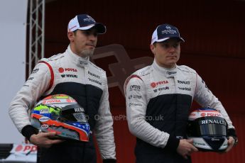 World © Octane Photographic Ltd. Formula 1 Winter testing, Barcelona – Circuit de Catalunya, 19th February 2013. Williams FW35 launch, Pastor Maldonado and Valterri Bottas. Digital Ref: 0576lw1d1006