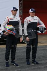 World © Octane Photographic Ltd. Formula 1 Winter testing, Barcelona – Circuit de Catalunya, 19th February 2013. Williams FW35 launch, Pastor Maldonado and Valterri Bottas. Digital Ref: 0576lw1d1014