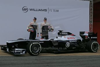 World © Octane Photographic Ltd. Formula 1 Winter testing, Barcelona – Circuit de Catalunya, 19th February 2013. Williams FW35 launch, Pastor Maldonado and Valterri Bottas. Digital Ref: 0576lw1d1038