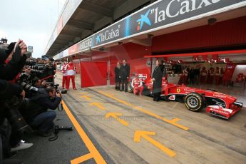 World © Octane Photographic Ltd. Formula 1 Winter testing, Barcelona – Circuit de Catalunya, 19th February 2013. Ferrari F138 – Fernando Alonso unveils the team's new UPS sponsorship in front of the world F1 media. Digital Ref: 0576lw1d1126