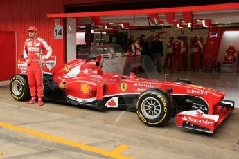 World © Octane Photographic Ltd. Formula 1 Winter testing, Barcelona – Circuit de Catalunya, 19th February 2013. Ferrari F138 – Fernando Alonso unveils the team's new UPS sponsorship. Digital Ref: 0576lw1d1132