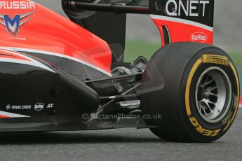 World © Octane Photographic Ltd. Formula 1 Winter testing, Barcelona – Circuit de Catalunya, 19th February 2013. Marussia MR02, Max Chilton exhaust detail. Digital Ref: 0576lw1d1829