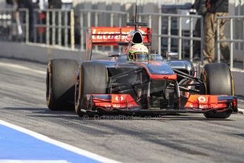 World © Octane Photographic Ltd. Formula 1 Winter testing, Barcelona – Circuit de Catalunya, 20th February 2013. Vodafone McLaren Mercedes MP4/28. Sergio Perez. Digital Ref: