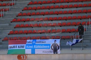 World © Octane Photographic Ltd. Formula 1 Winter testing, Barcelona – Circuit de Catalunya, 20th February 2013. Kimi Raikkonen fans in the main grandstand. Digital Ref: