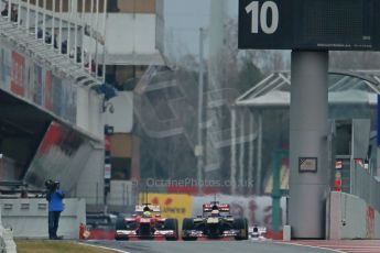 World © Octane Photographic Ltd. Formula 1 Winter testing, Barcelona – Circuit de Catalunya, 22nd February 2013. Ferrari F138 – Felipe Massa and Toro Rosso STR8, Jean-Eric Vergne. Digital Ref: 0579cb1d4537