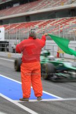World © Octane Photographic Ltd. Formula 1 Winter testing, Barcelona – Circuit de Catalunya, 22nd February 2013. Caterham CT03, Giedo van de Garde passes the green flag with the 1st 60 seconds of the session. Digital Ref: 0579cb7d9273