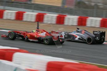 World © Octane Photographic Ltd. Formula 1 Winter testing, Barcelona – Circuit de Catalunya, 22nd February 2013. Ferrari F138 – Felipe Massa and Sauber C32, Esteban Gutierrez. Digital Ref: 0579lw1d4640