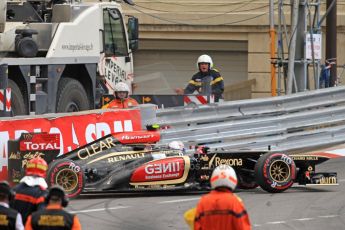World © Octane Photographic Ltd. F1 Monaco GP, Monte Carlo - Saturday 25th May - Practice 3. Lotus F1 Team E21 - Romain Grosjean puts his car into the wall at St.Devote. Digital Ref : 0707cb7d2475