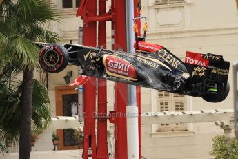 World © Octane Photographic Ltd. F1 Monaco GP, Monte Carlo - Saturday 25th May - Practice 3. Lotus F1 Team E21 - Romain Grosjean's car is craned clear. Digital Ref : 0707cb7d2515
