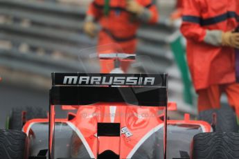 World © Octane Photographic Ltd. F1 Monaco GP, Monte Carlo - Saturday 25th May - Qualifying. Marussia F1 Team MR02 - Jules Bianchi' car comes to a halt with an airbox fire on his out lap. Digital Ref : 0708lw1d9745