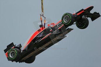 World © Octane Photographic Ltd. F1 Monaco GP, Monte Carlo - Saturday 25th May - Qualifying. Marussia F1 Team MR02 - Jules Bianchi's car is craned clear to allow qualifying to continue. Digital Ref : 0708lw1d9797