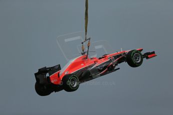 World © Octane Photographic Ltd. F1 Monaco GP, Monte Carlo - Saturday 25th May - Qualifying. Marussia F1 Team MR02 - Jules Bianchi's car is craned clear to allow qualifying to continue. Digital Ref : 0708lw1d9812