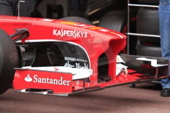 World © Octane Photographic Ltd. Monaco F1 Post Qualifying pitlane - Monte Carlo. Scuderia Ferrari F138 front wing. Digital Ref : 0708lw7d2690