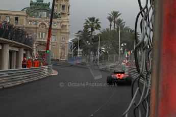World © Octane Photographic Ltd. F1 Monaco GP, Monte Carlo - Saturday 25th May - Qualifying. Marussia F1 Team MR02 - Jules Bianchi' car comes to a halt with an airbox fire on his out lap. Digital Ref : 0708lw7d8519